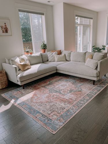 Customer photo review of Distressed Vintage Cezanne Terracotta Sky Area Rug