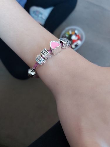 Customer photo review of Children's Pink 'Happy 12th Birthday' Silver Plated Charm Bead Bracelet