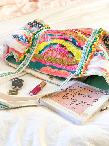 Customer photo review of Daphne Embellished Multi-colored Hand Beaded Tote