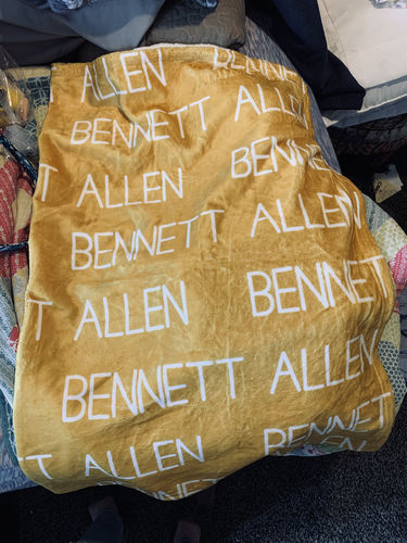 Customer photo review of Sage Green Dark Green Personalized Custom Name Baby Swaddle Blanket