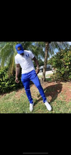 Customer photo review of Solid One Stripe Track Pants Royal - White (100-401)