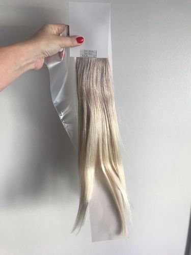 Customer photo review of Full Shine Tape in Hair Extensions 100% Remy Human Hair 40 Pieces 100 Grams Grey Highlighted With Blonde (Gray/60)