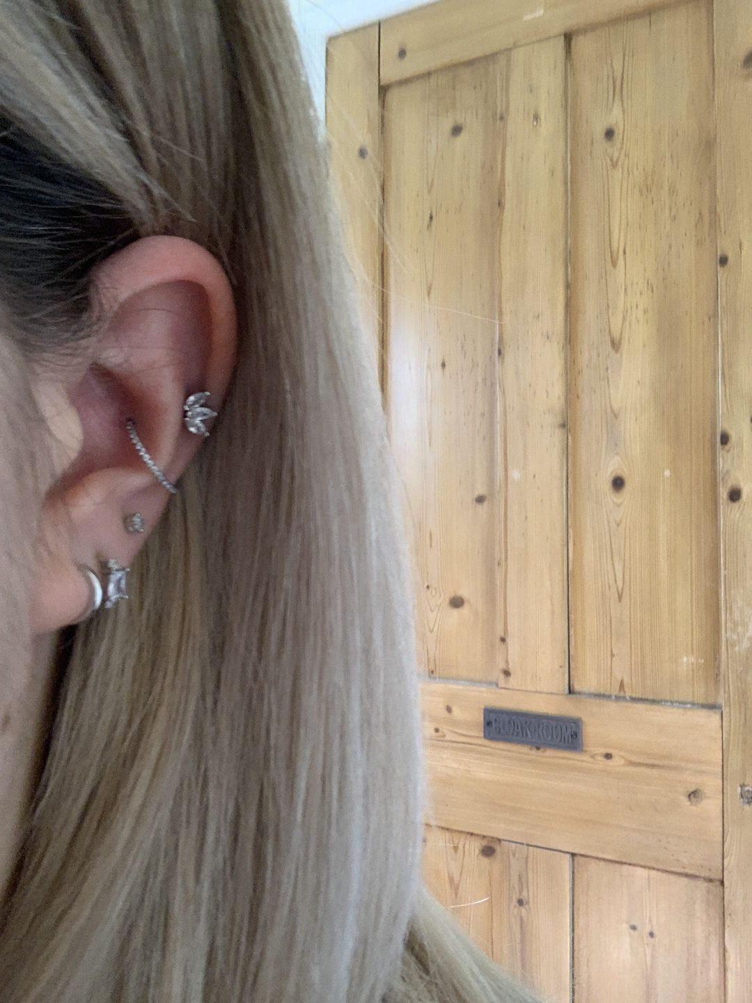 Customer photo review of Stacked Crystal Huggie