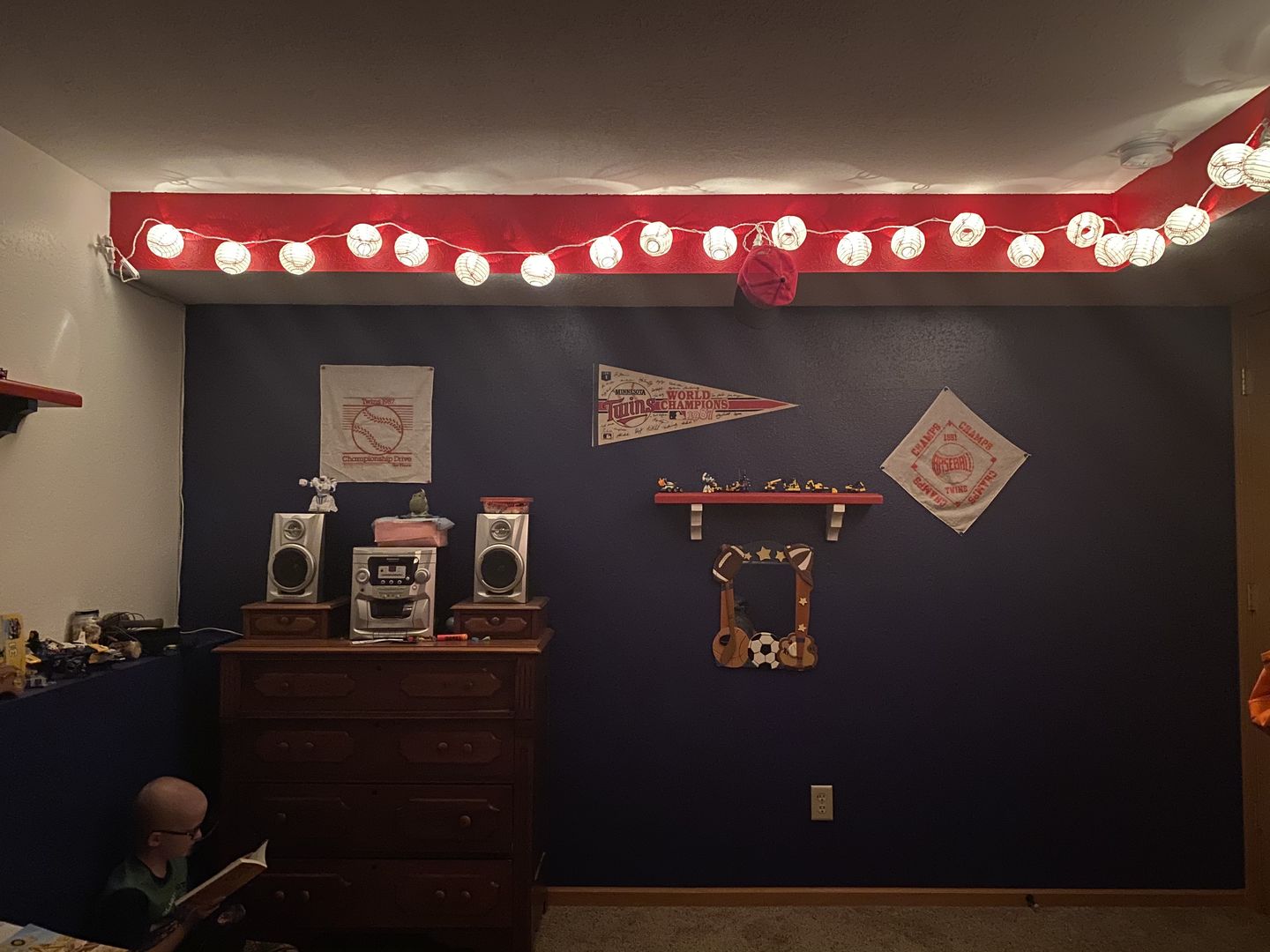 Customer photo review of 10 Socket Baseball Sports Round Paper Lantern Party String Lights (4" Lanterns, Expandable)