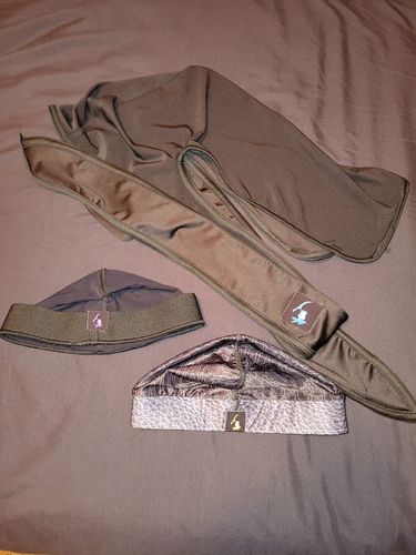 Customer photo review of TRIPLE THREAT COMBO.3 BEST SELLERS . ICE CAP, MESH CAP, ICE DURAG. Silky cap, wash (mesh) cap and silky Durag.