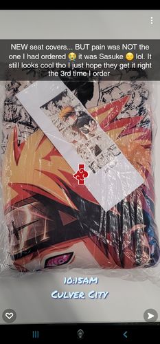 Customer photo review of Sasuke Uchiha Custom Car Seat Covers Anime Naruto Shippude Mix Manga
