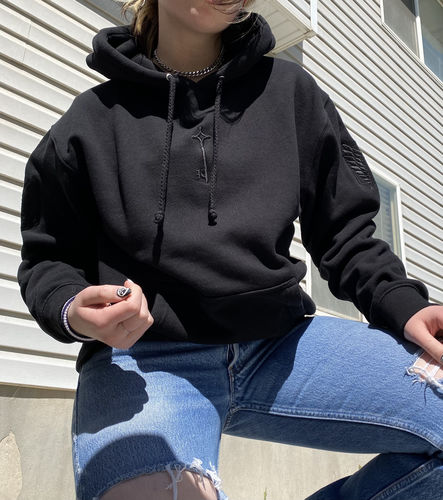 Customer photo review of AOT Black on Black Hoodie