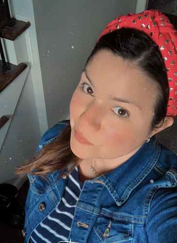 Customer photo review of RED CORAL HEART-STUDDED HEADBAND