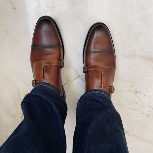 Customer photo review of Goodyear Welted - Cross Monk Strap - Cognac