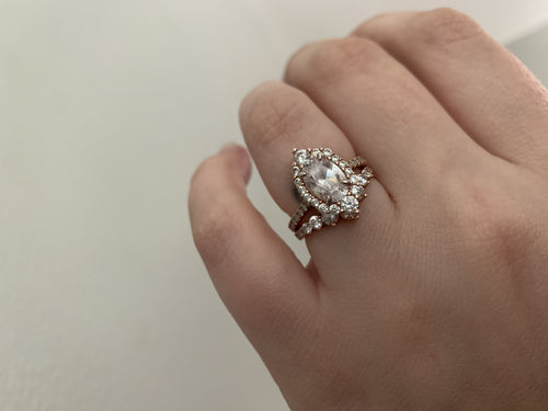 Customer photo review of Louily Rose Gold Unique Design Halo Oval Cut Wedding Set In Sterling Silver