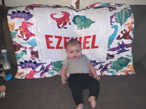 Customer photo review of Custom Name Printed Fleece Baby Blanket