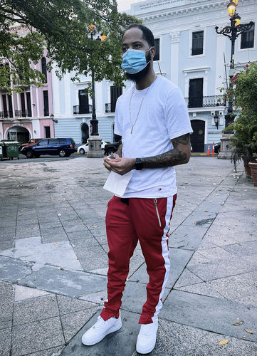 Customer photo review of Zip Pocket Dual Stripe Track Pants Red - White (ZCM4386PS)