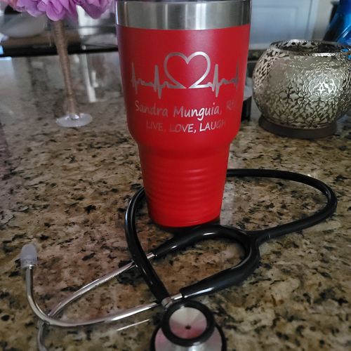 Customer photo review of Personalized Laser Etched Tumbler | EKG Heart