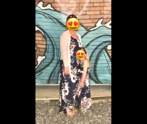 Customer photo review of Dark Blue Floral Print Sling Matching Dresses for Mom and Me