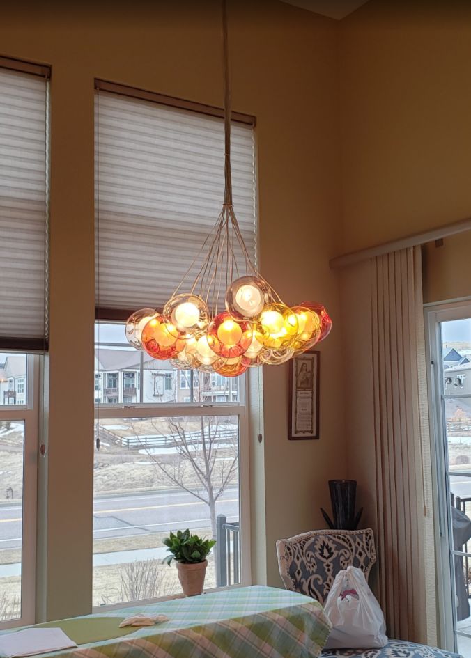 Customer photo review of Cluster Glass Pendant Lights with Multi-Color Globes