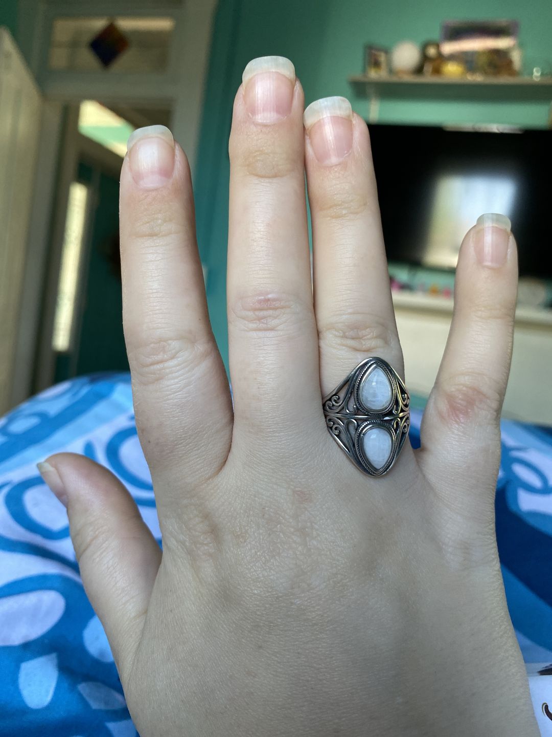 Customer photo review of Natural Rainbow Moonstone Ring