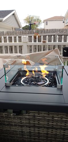 Customer photo review of Square Wind Guard Glass 14'' x 14” X 6"