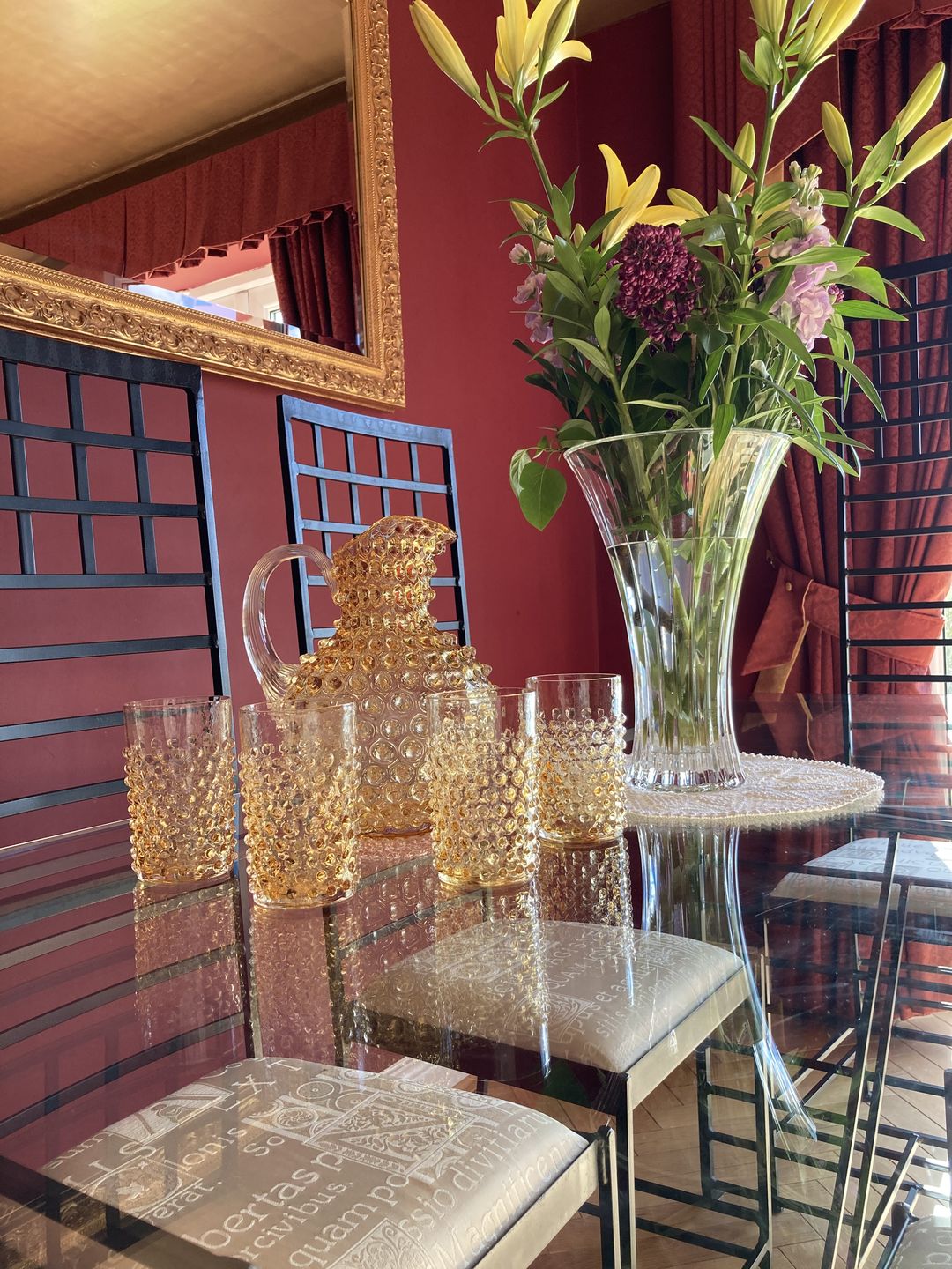 Customer photo review of Underlay Amber Hobnail Tumblers
