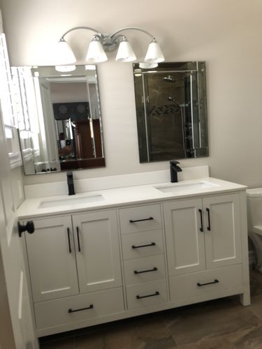 Customer photo review of CCS201 - 60" White, Double Sink, Floor Standing Modern Bathroom Vanity ,Pure White Quartz Countertop, Chrome Hardware.