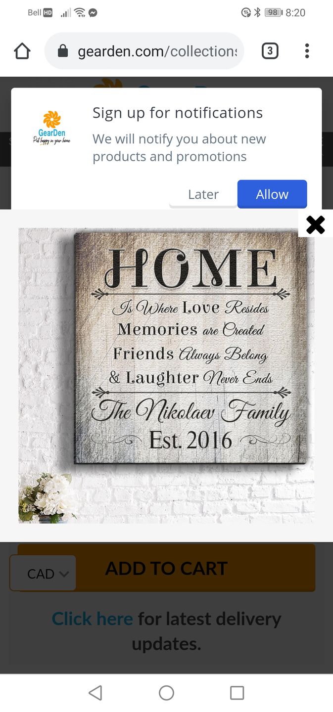 Customer photo review of Personalized "Home Is Where Love Resides" Premium Canvas