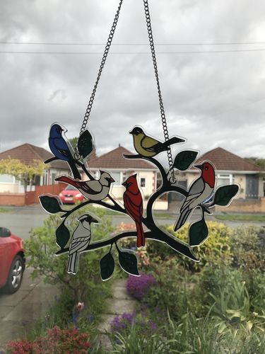 Customer photo review of Birds Stained Glass Window Hangings - Mothers Day Gift