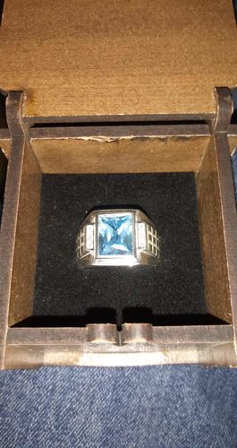 Customer photo review of Rectangular Blue Topaz 925 Solid Sterling Silver Ring for Men with 4 Diamonds