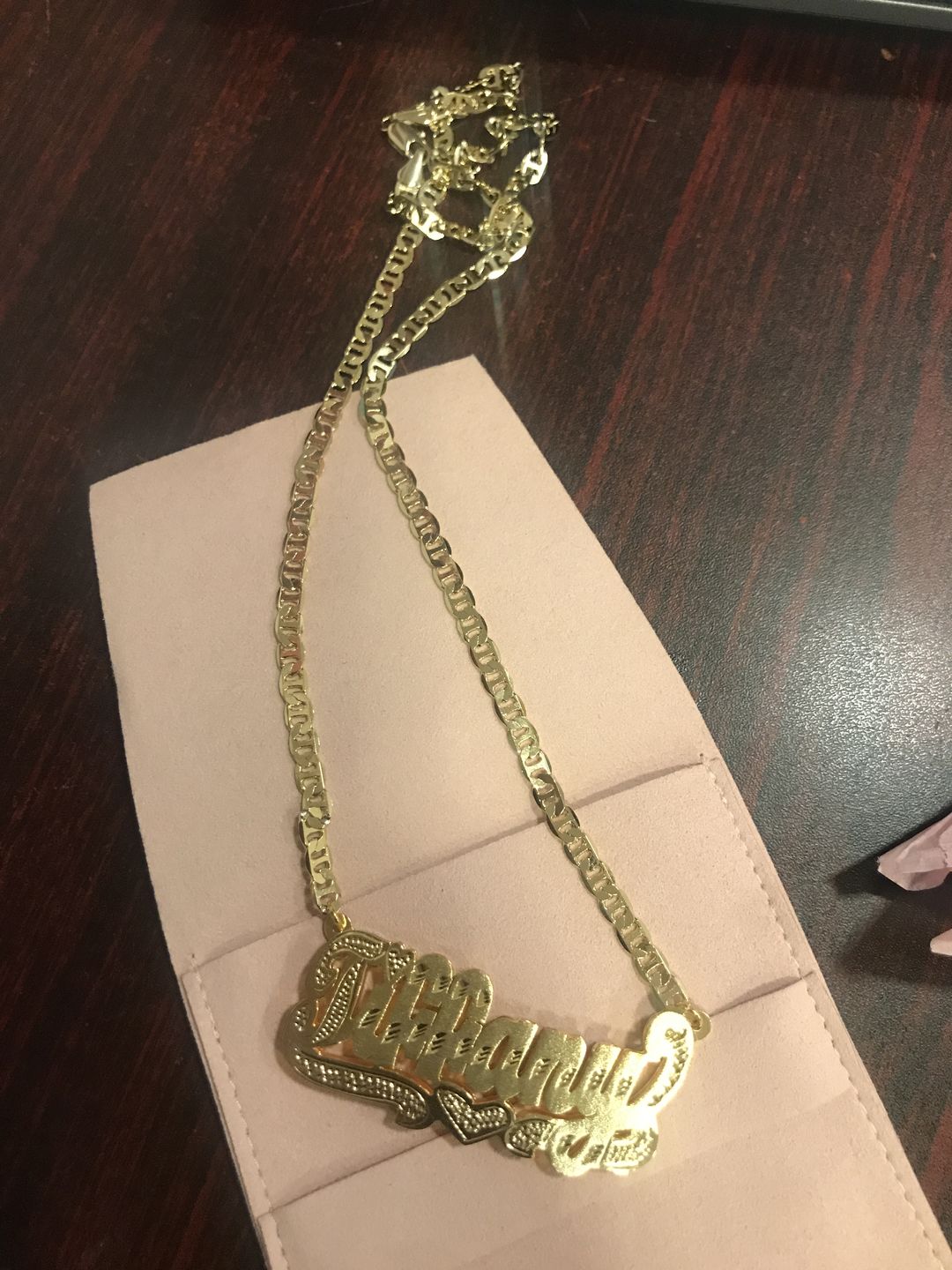 Customer photo review of Double plated luxe custom name necklace