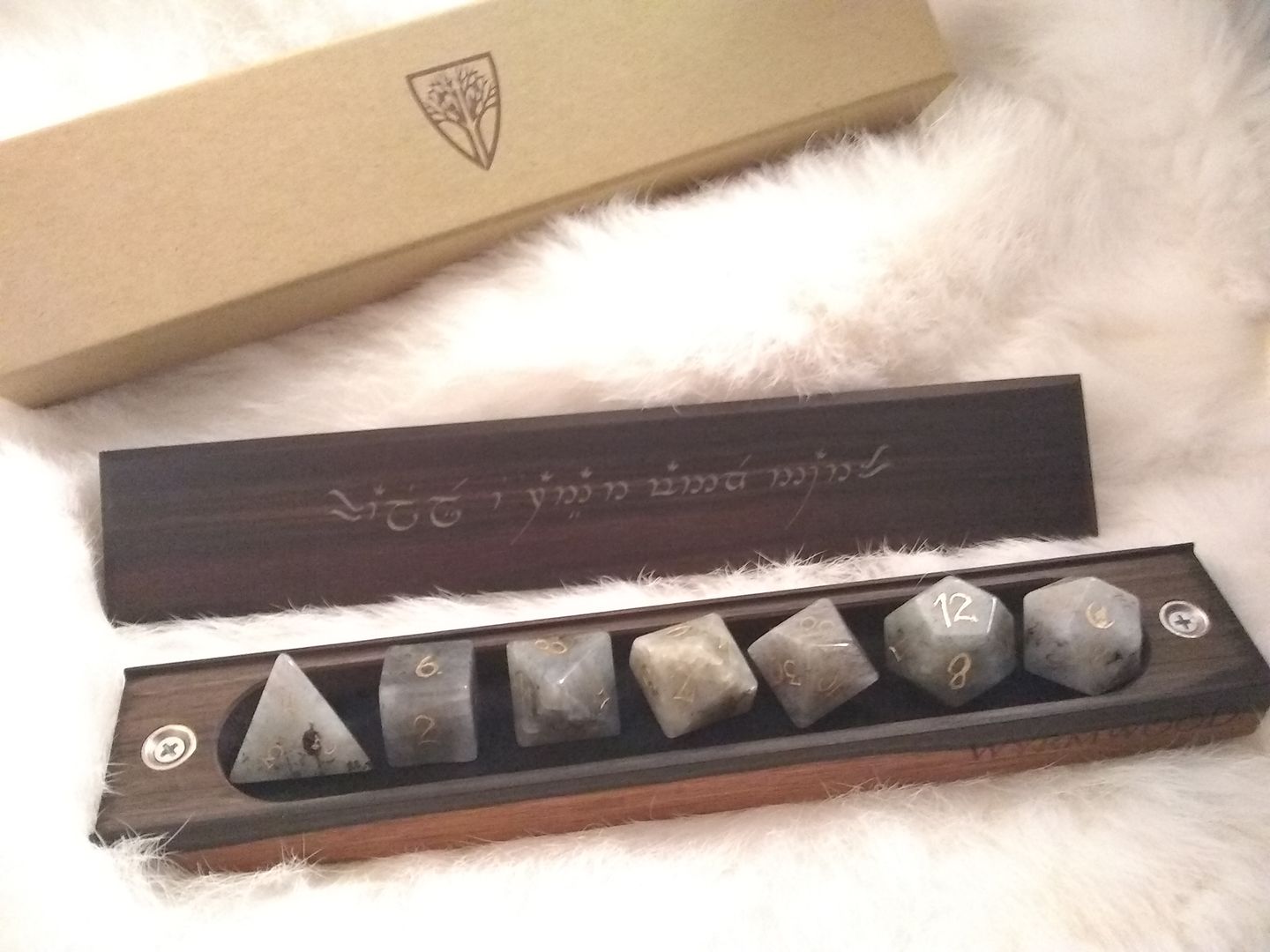 Customer photo review of WEREWOLF "MOONSTONE" LABRADORITE STONE DICE SET