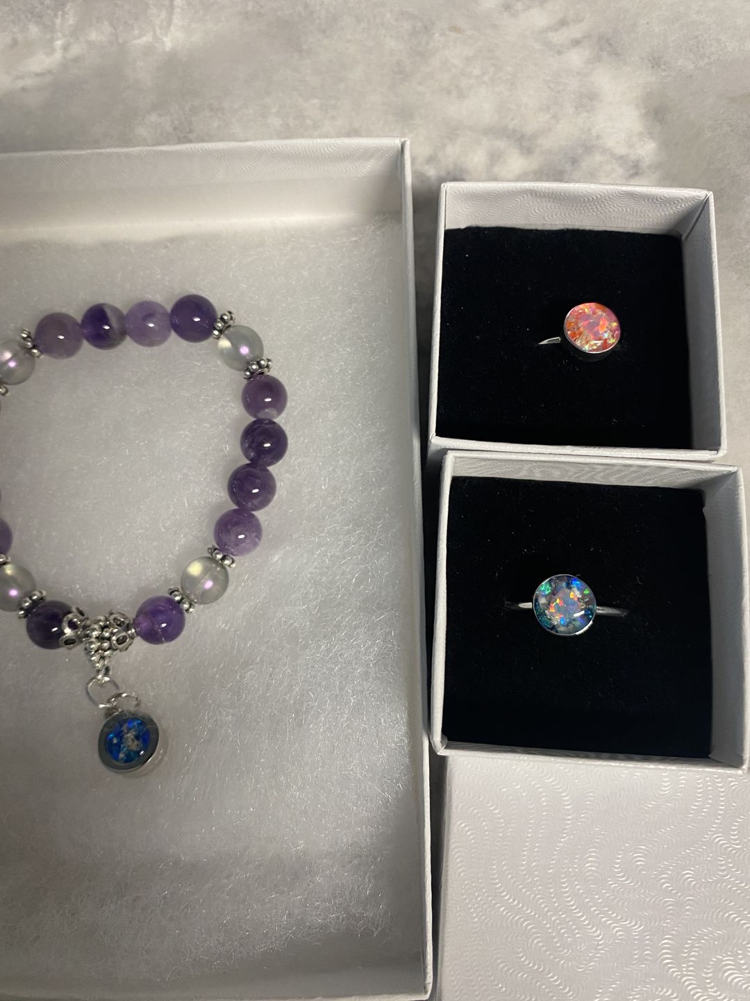 Customer photo review of Opal Heart Ring with Cremation Ashes