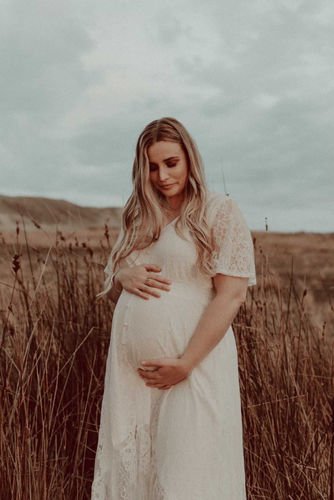 Customer photo review of The Wanderer White Lace Maternity Gown