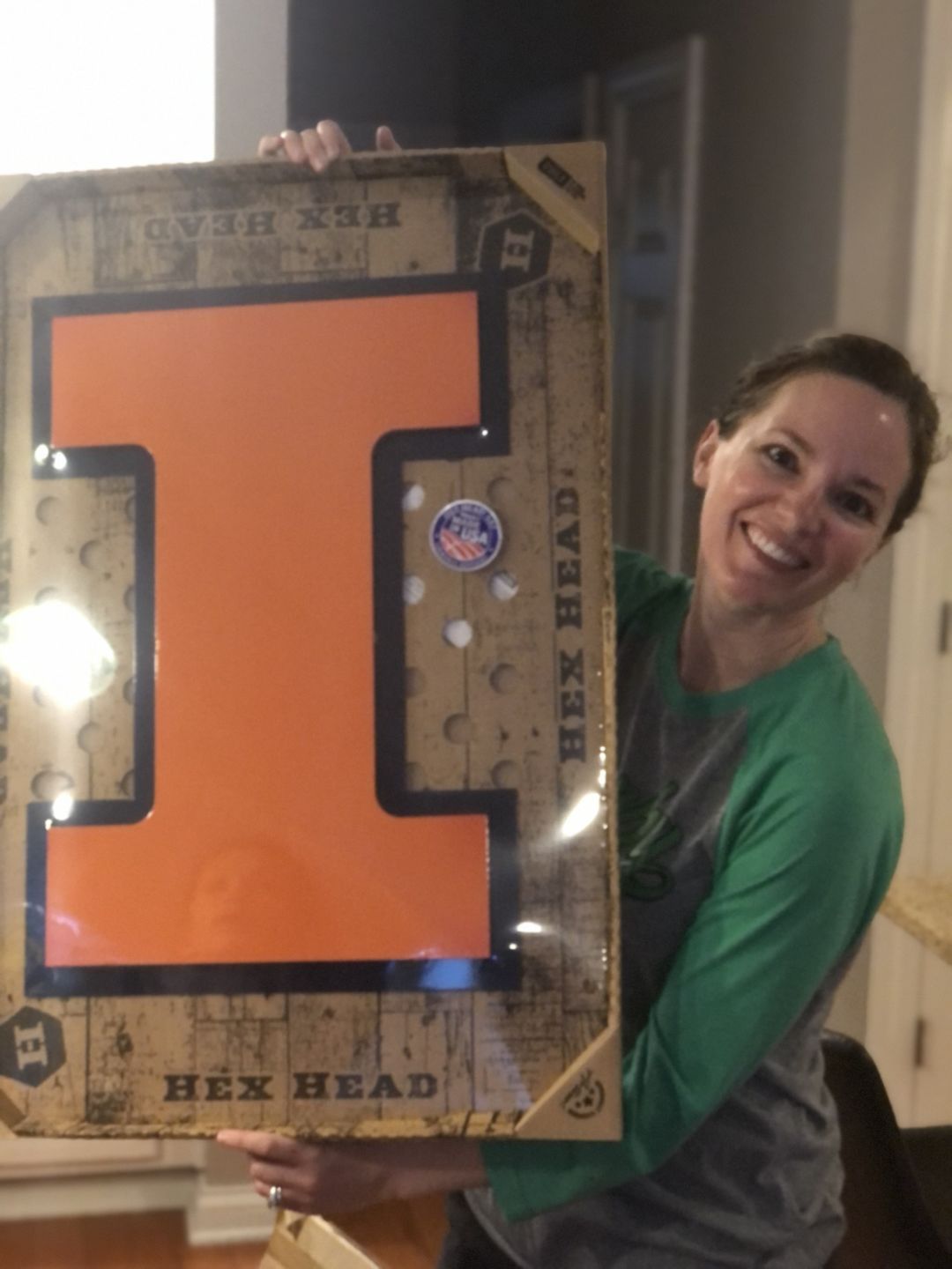 Customer photo review of Illinois Fighting Illini Block "I" in ORANGE 3D Vintage Metal Wall Art 23" X 16"