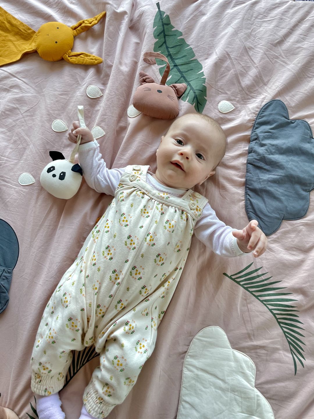 Customer photo review of Quince Flowers Playdays Dungarees