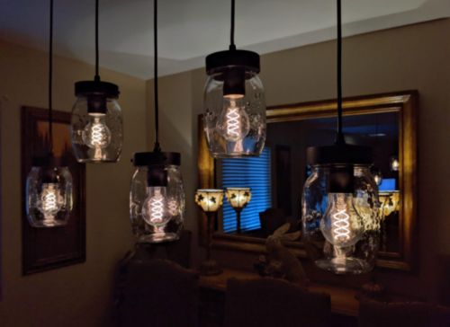 Customer photo review of 5-Light Cluster Clear Glass Mason Jar Pendant Light