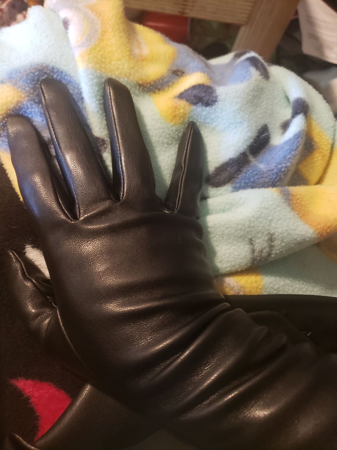 Customer photo review of Opera Gloves in Black Faux Leather