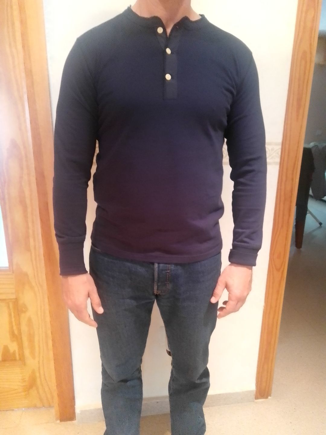 Customer photo review of Vintage Long Sleeve Henley Shirt - White
