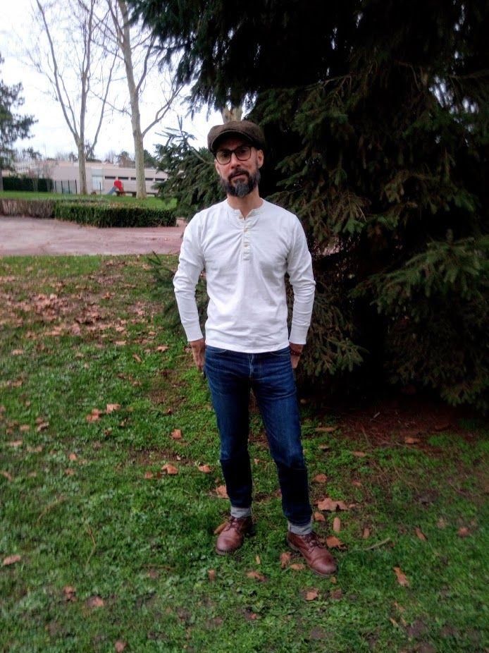 Customer photo review of Vintage Long Sleeve Henley Shirt - White