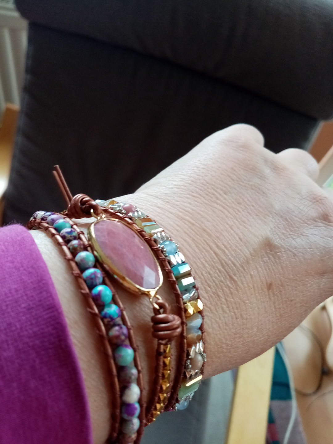 Customer photo review of Heilendes Rhodochrosit Wickelarmband | Boho | 100% Handgemacht