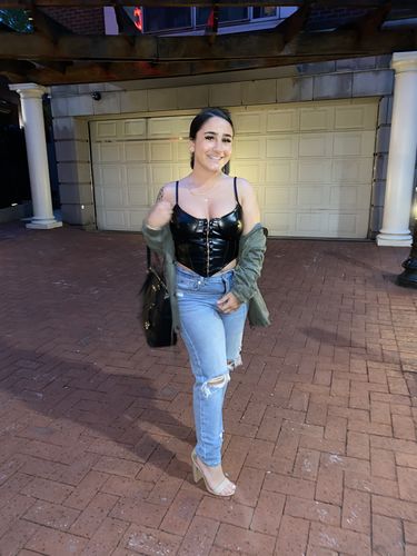 Customer photo review of Buttoned through PU cami top