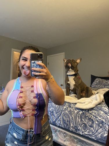 Customer photo review of Asymmetrical patchwork lace up crop top