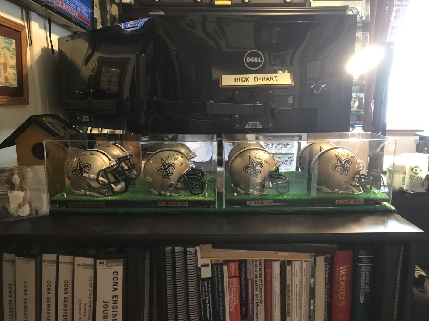 Customer photo review of 2 Mini Helmet or Mini Football with Mini Helmet (not Full Size) Display Case with Risers Mirror