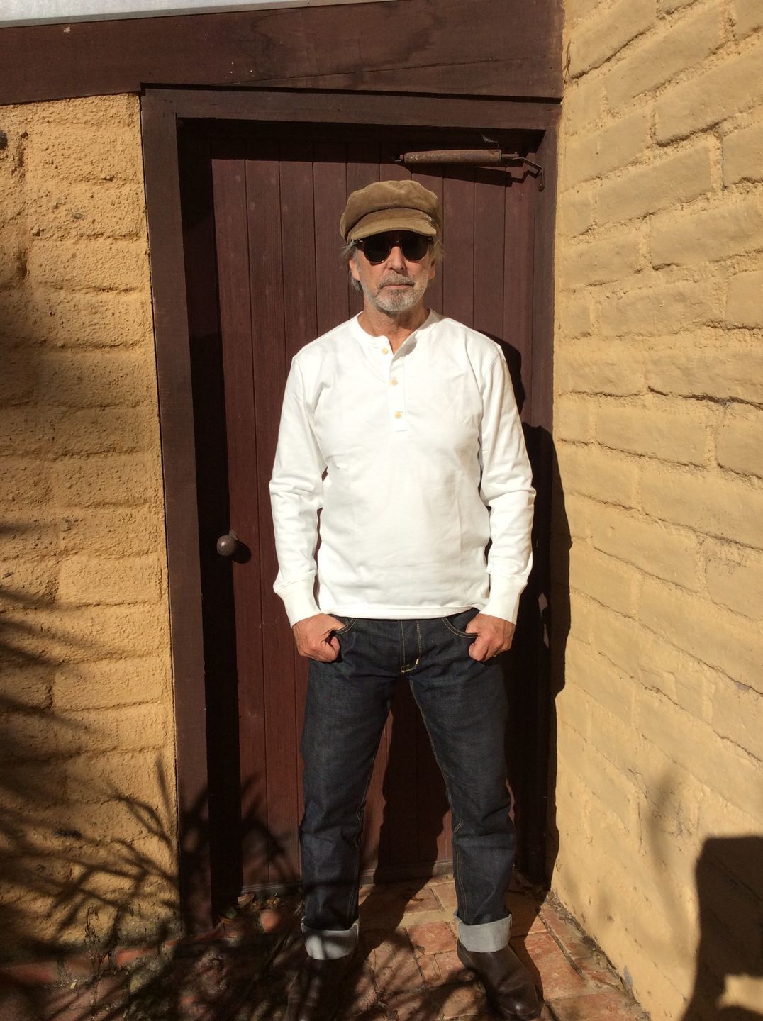 Customer photo review of Vintage Long Sleeve Henley Shirt - White
