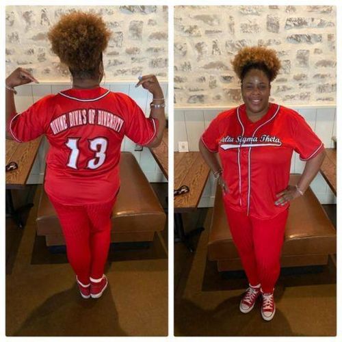 Customer photo review of Custom White Navy Strip Red-Navy Authentic American Flag Fashion Baseball Jersey