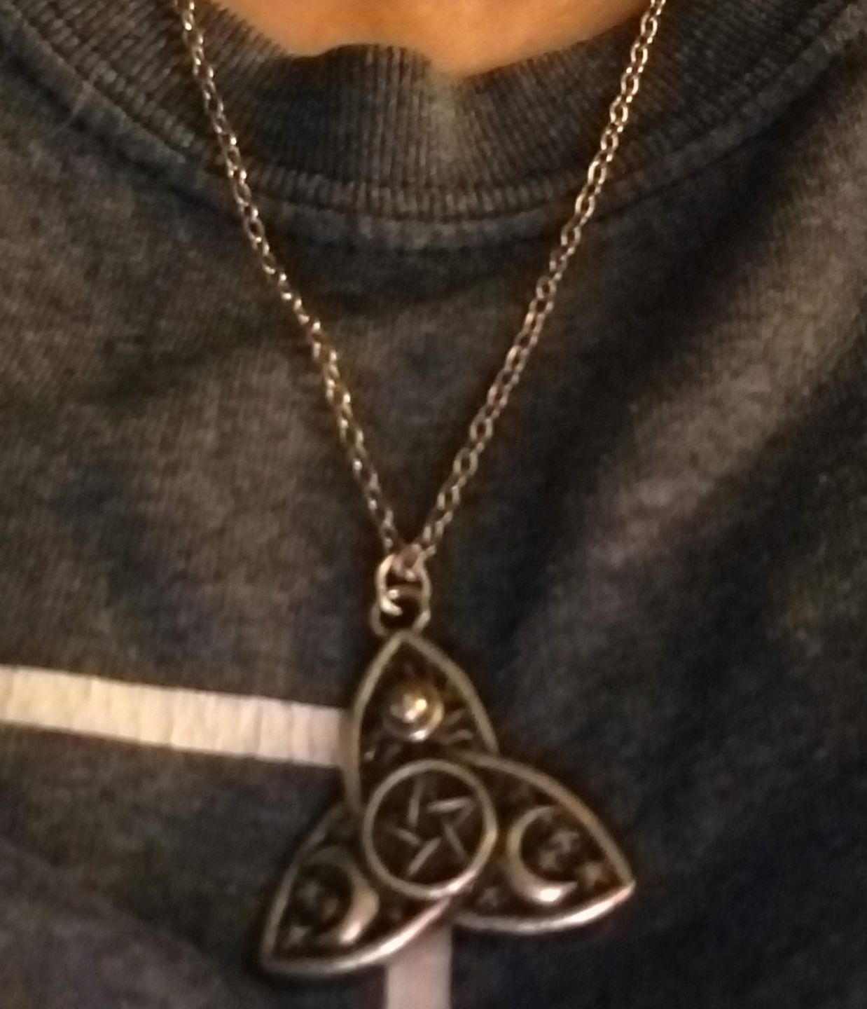 Customer photo review of Triple Moon Goddess Triquetra Necklace