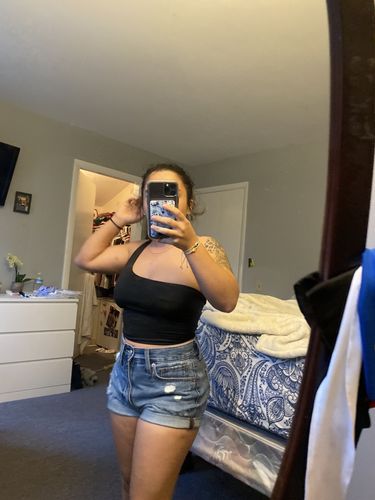 Customer photo review of One shoulder lace up back top