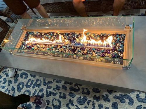 Customer photo review of 60" Rectangular Outdoor Propane Gas Fire Pit Table in Gray