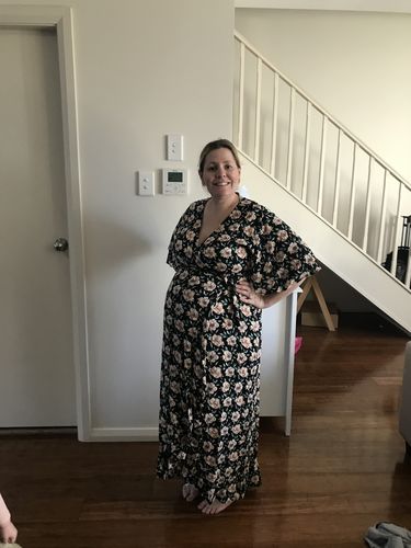 Customer photo review of Harlow Maternity & Nursing Wrap Dress in Black Rose - Last Ones!