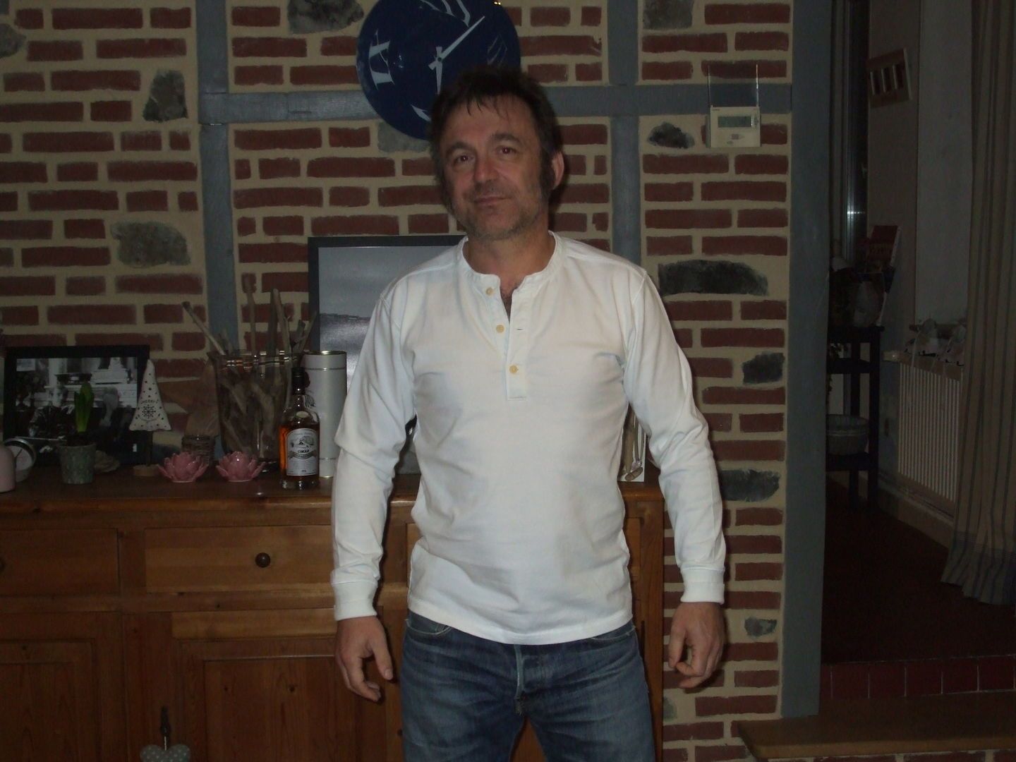Customer photo review of Vintage Long Sleeve Henley Shirt - White