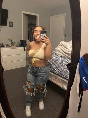 Customer photo review of One shoulder patchwork crop top
