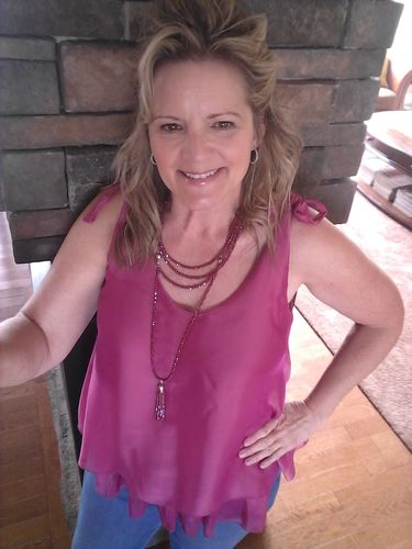 Customer photo review of Millie Silk Tank (Berry)