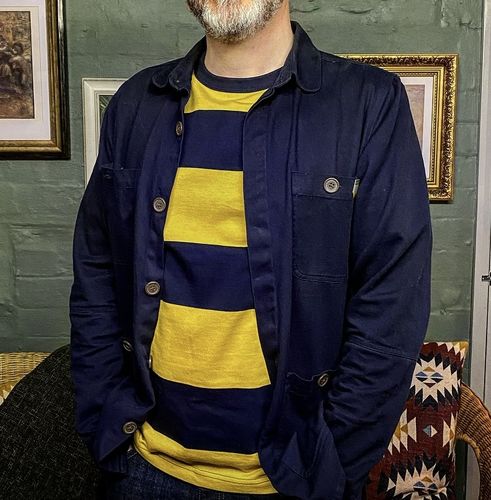 Customer photo review of Michigan Yellow & Navy Wide Stripe T-Shirt